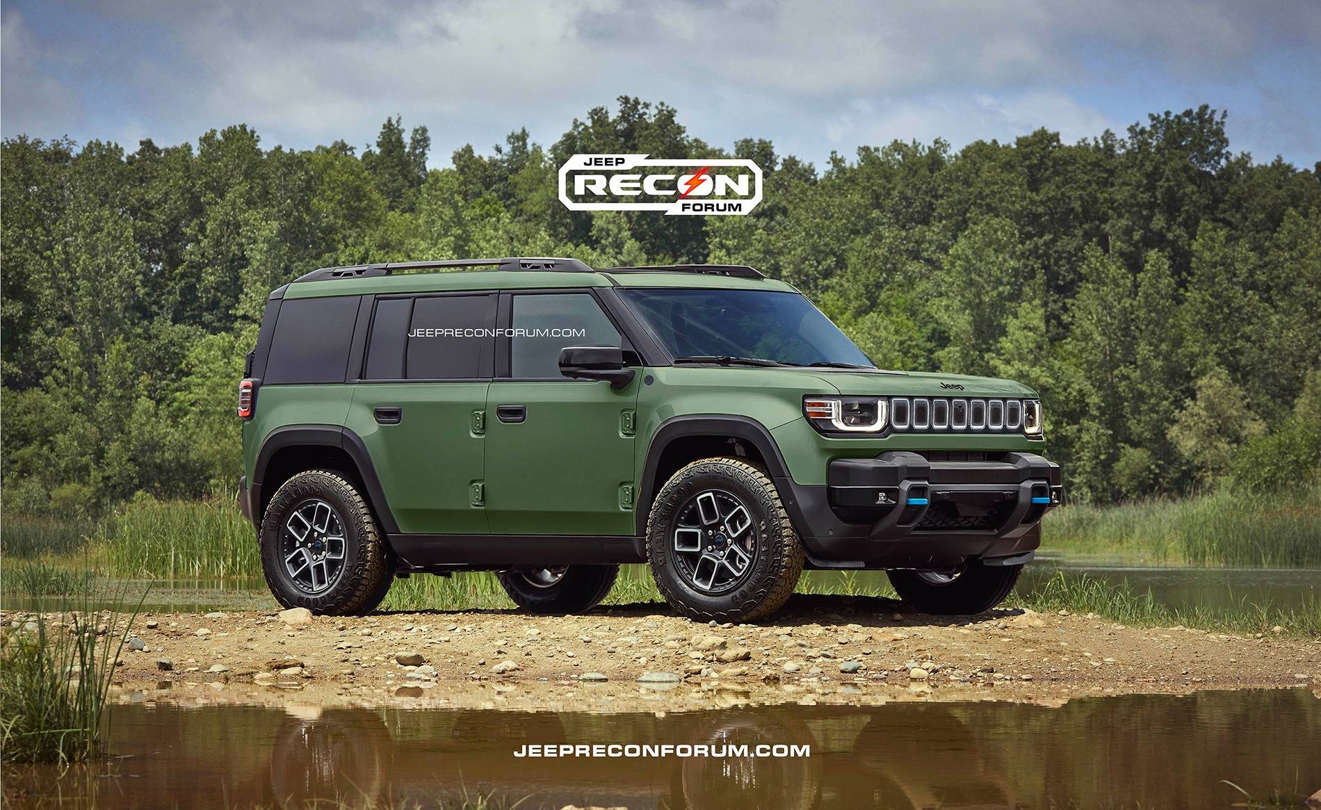 Jeep Recon EV Preview: 2026 Jeep Recon Colors w/ Black & White Roofs Jeep Recon Army Green Front 1