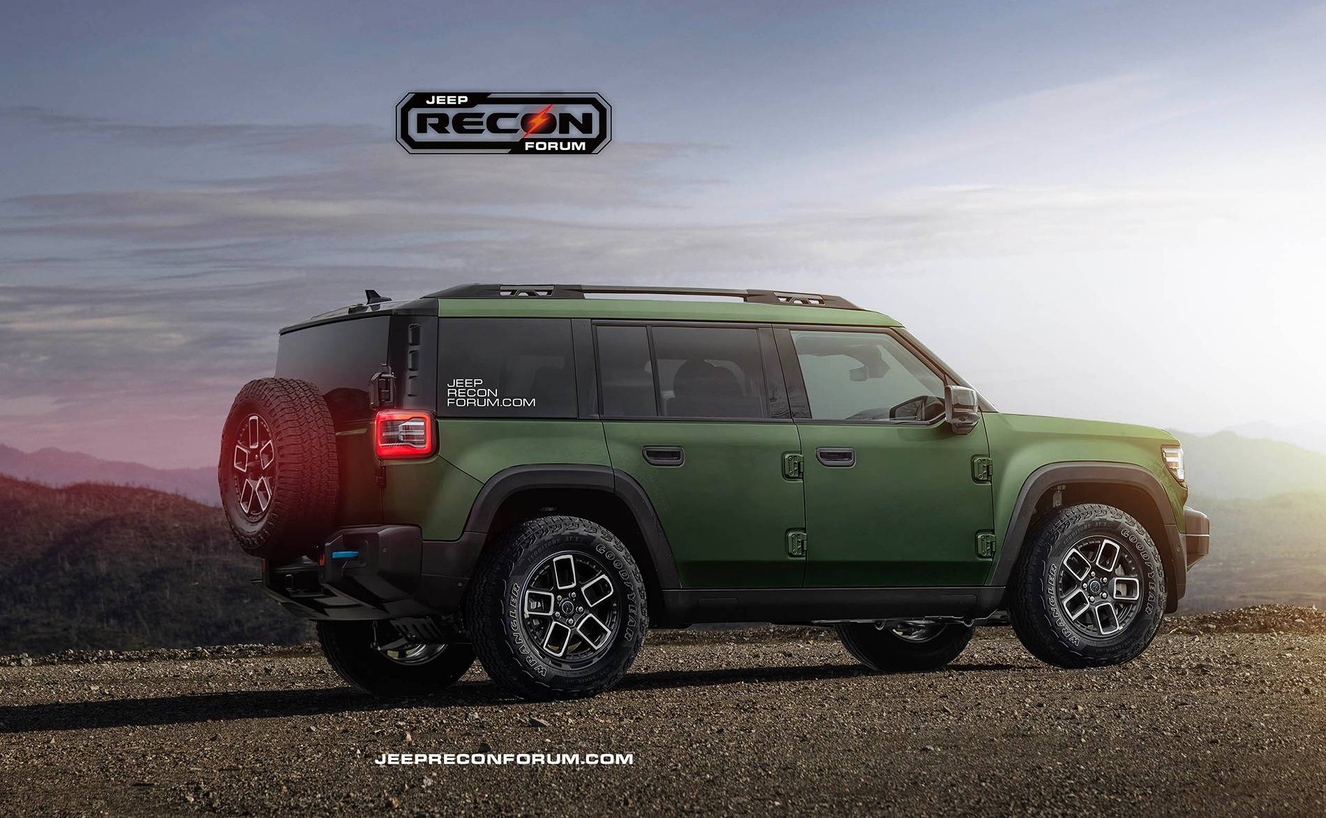 Jeep Recon EV Preview: 2026 Jeep Recon Colors w/ Black & White Roofs Jeep Recon Army Green Rear 1