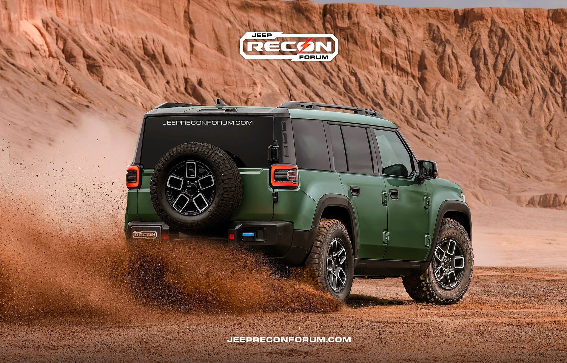 Jeep Recon EV Preview: 2026 Jeep Recon Colors w/ Black & White Roofs Jeep Recon Army Green Rear 2