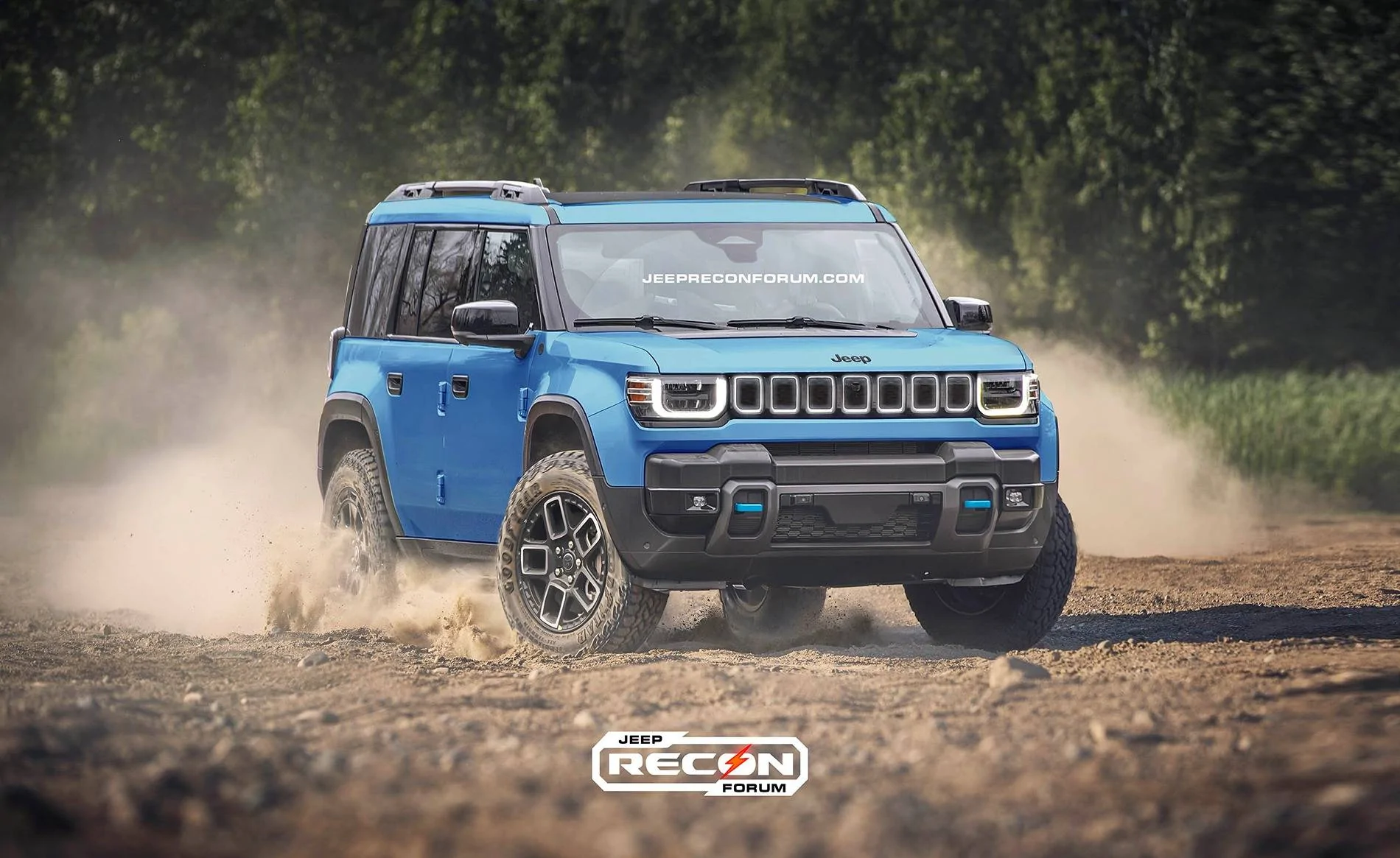 Jeep Recon EV Preview: 2026 Jeep Recon Colors w/ Black & White Roofs Jeep Recon Blue Front 2  