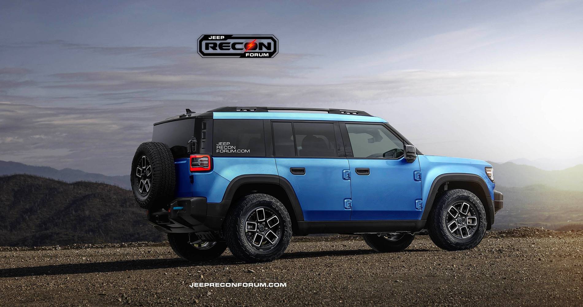 Jeep Recon EV Preview: 2026 Jeep Recon Colors w/ Black & White Roofs Jeep Recon Blue Rear 1