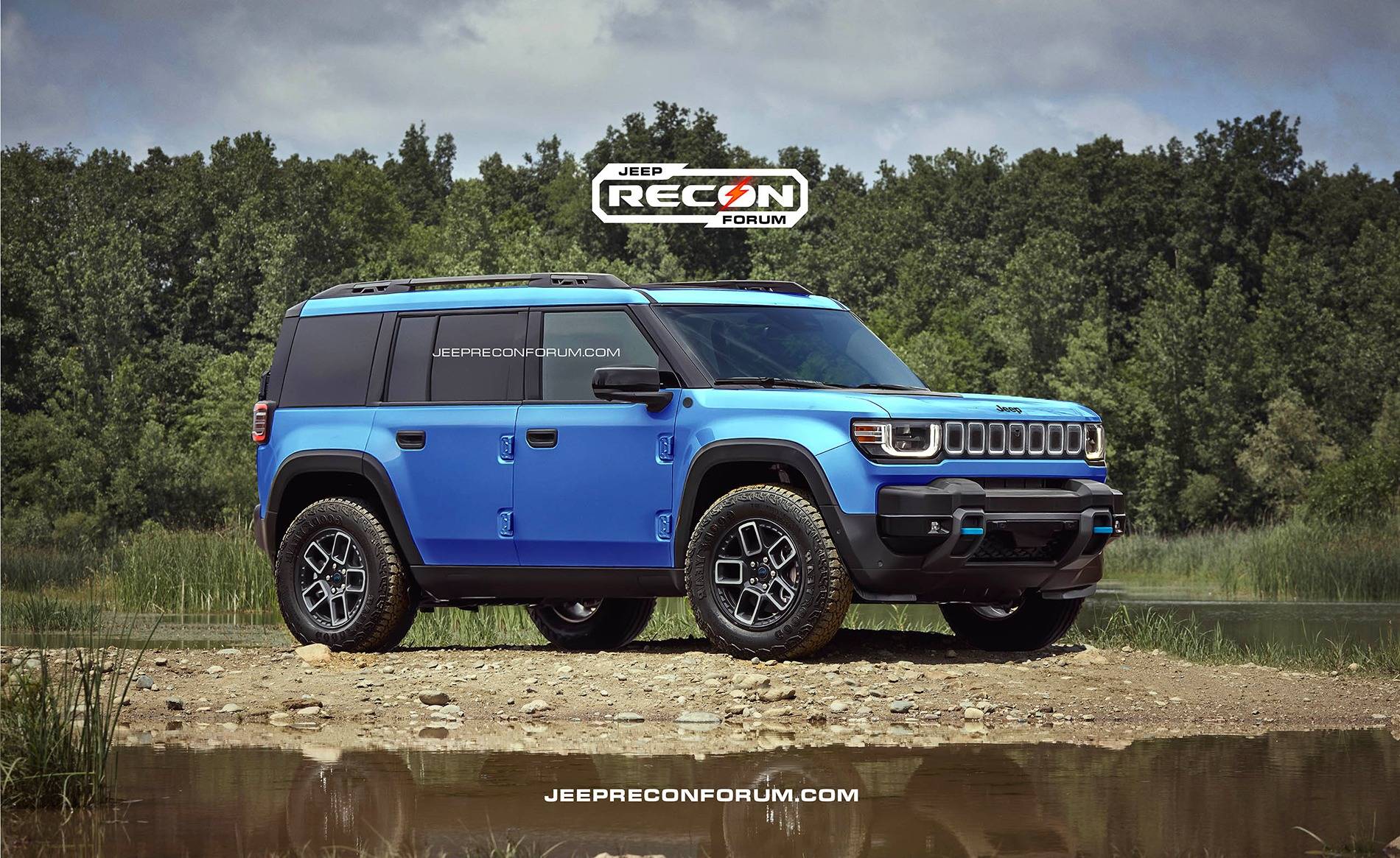 Jeep Recon EV Preview: 2026 Jeep Recon Colors w/ Black & White Roofs Jeep Recon Blue Front 1