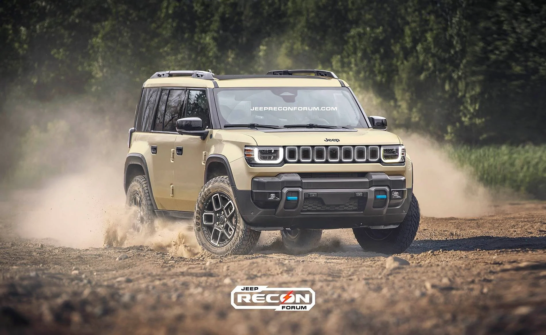 Jeep Recon EV Preview: 2026 Jeep Recon Colors w/ Black & White Roofs Jeep Recon Sand Front 2 