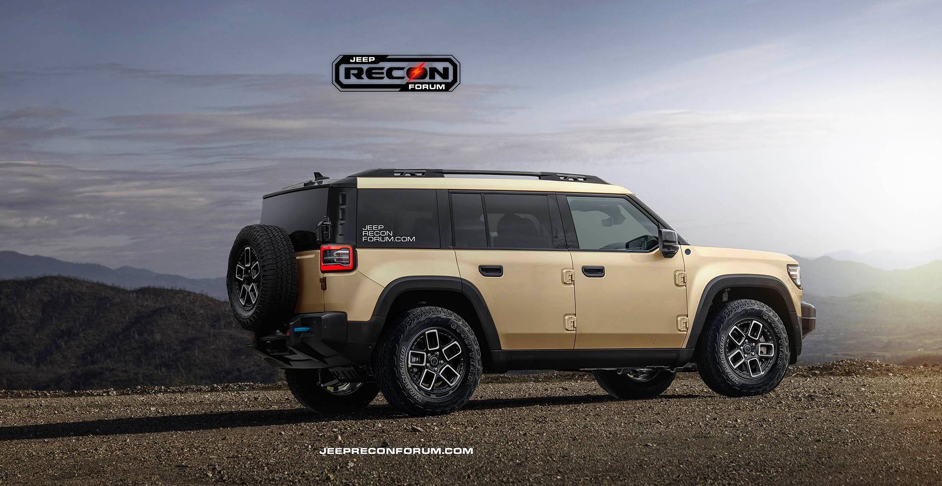 Jeep Recon EV Preview: 2026 Jeep Recon Colors w/ Black & White Roofs Jeep Recon Sand Rear 1 