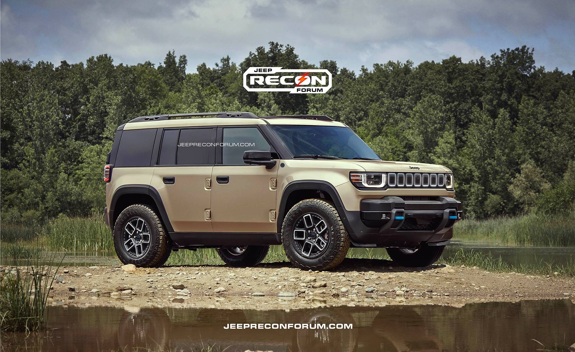 Jeep Recon EV Preview: 2026 Jeep Recon Colors w/ Black & White Roofs Jeep Recon Sand Front 1 