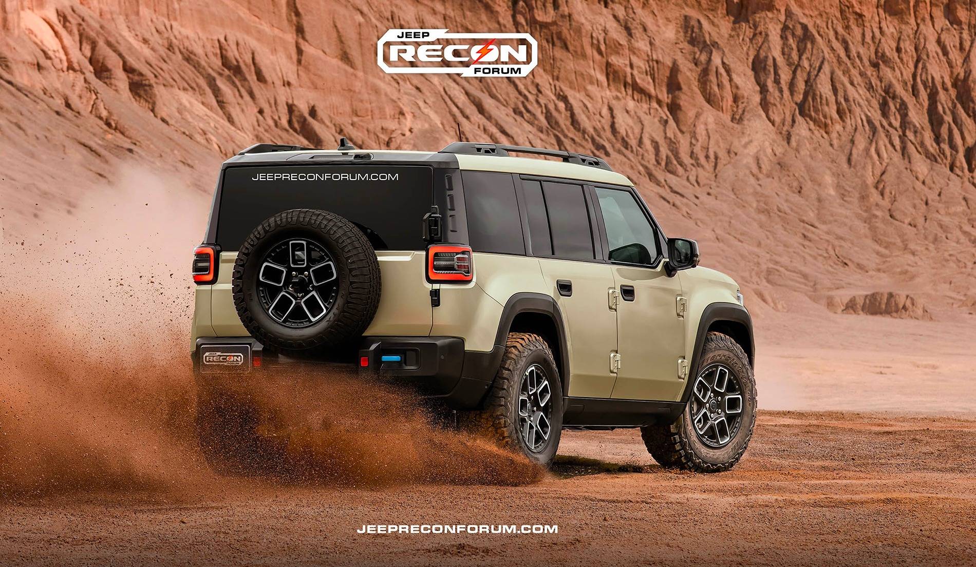 Jeep Recon EV Preview: 2026 Jeep Recon Colors w/ Black & White Roofs Jeep Recon Sand Rear 2