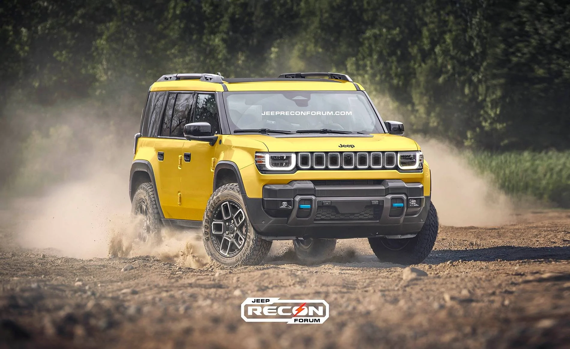 Jeep Recon EV Preview: 2026 Jeep Recon Colors w/ Black & White Roofs Jeep Recon Yellow Front 2