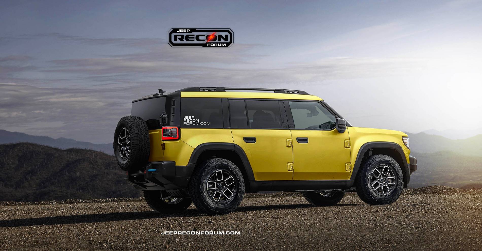 Jeep Recon EV Preview: 2026 Jeep Recon Colors w/ Black & White Roofs Jeep Recon Yellow Rear 1