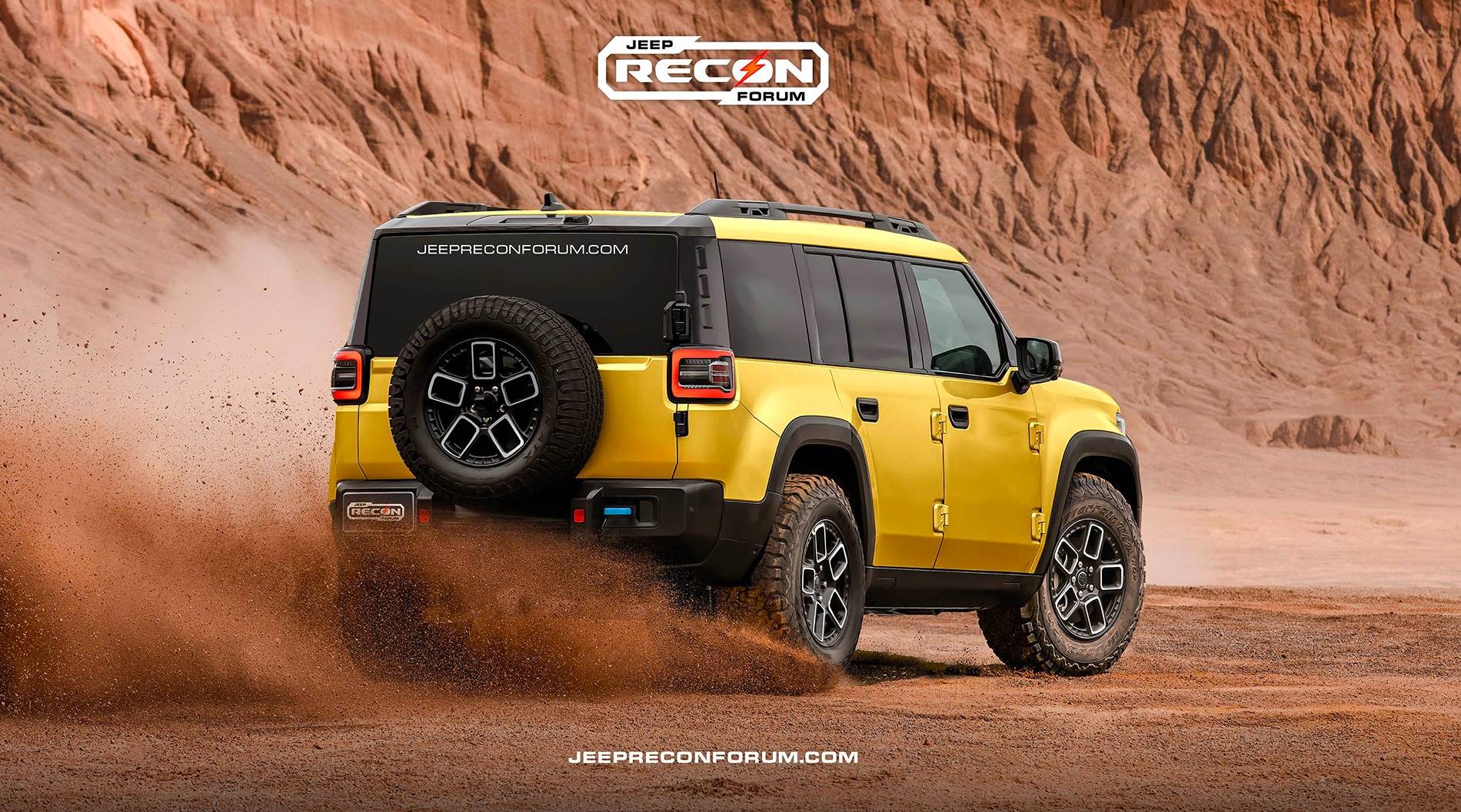 Jeep Recon EV Preview: 2026 Jeep Recon Colors w/ Black & White Roofs Jeep Recon Yellow Rear 2