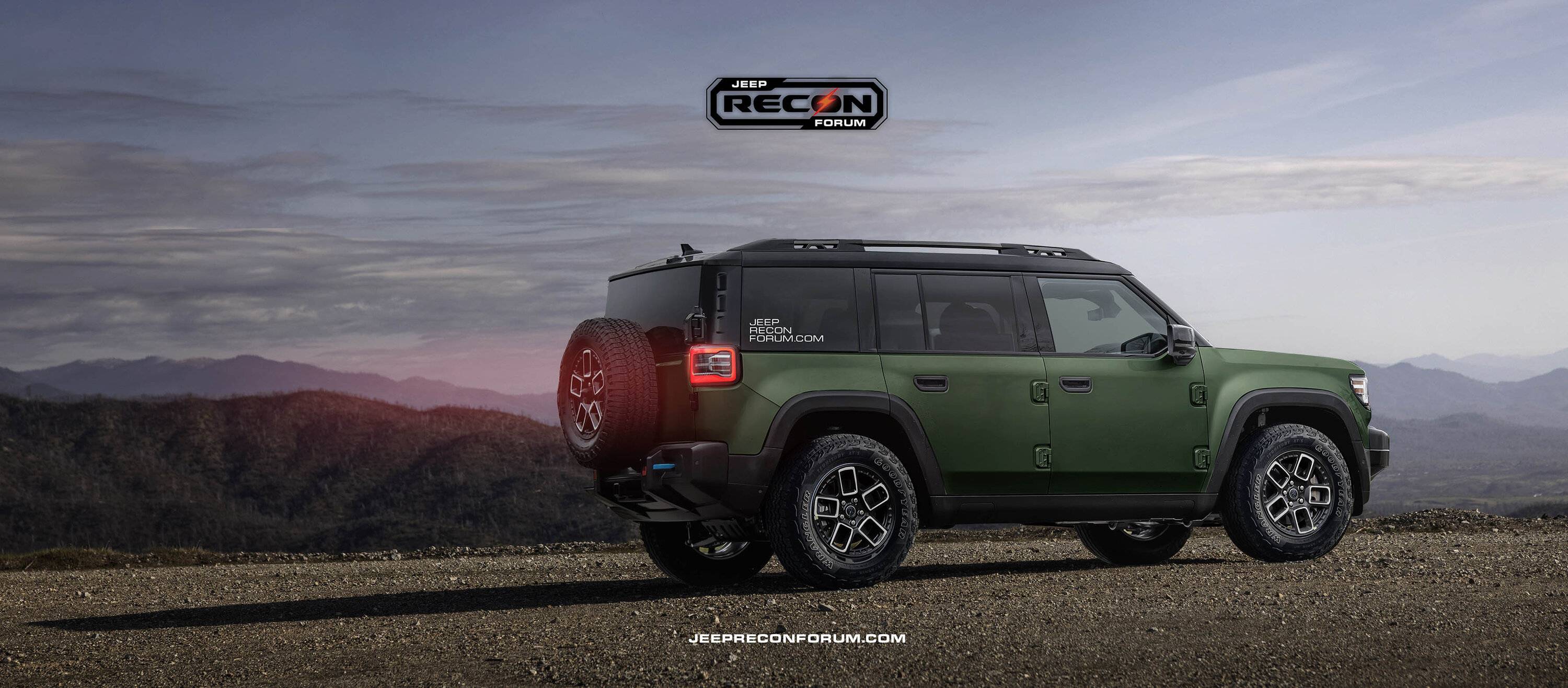 Jeep Recon EV Preview: 2026 Jeep Recon Colors w/ Black & White Roofs Jeep Recon Roof Army Green Rear 1