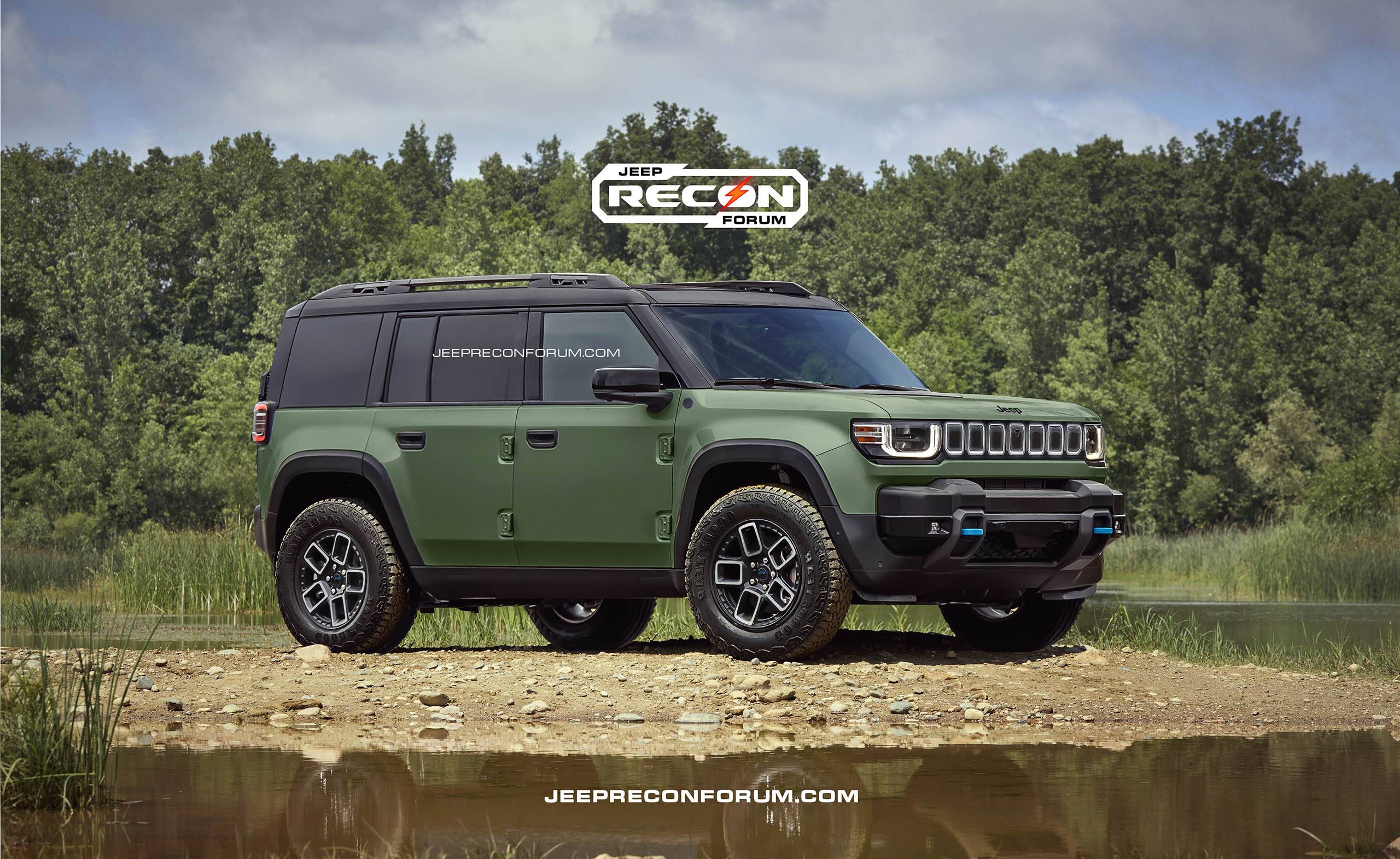 Jeep Recon EV Preview: 2026 Jeep Recon Colors w/ Black & White Roofs Jeep Recon Roof Army Green Front 1