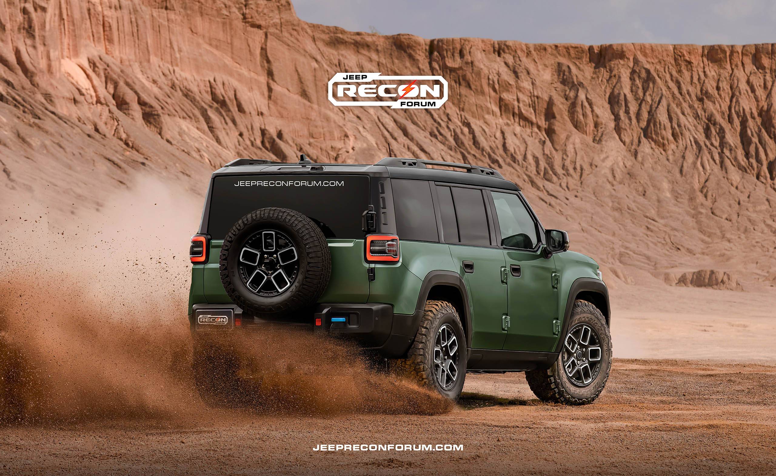 Jeep Recon EV Preview: 2026 Jeep Recon Colors w/ Black & White Roofs Jeep Recon Roof Army Green Rear 2
