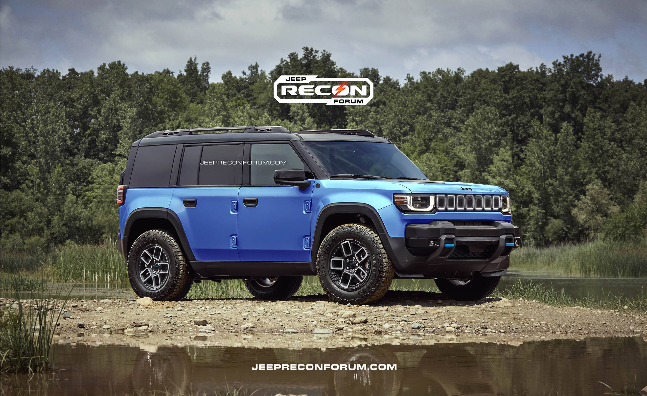 Jeep Recon EV Preview: 2026 Jeep Recon Colors w/ Black & White Roofs Jeep Recon Roof Blue Front 1