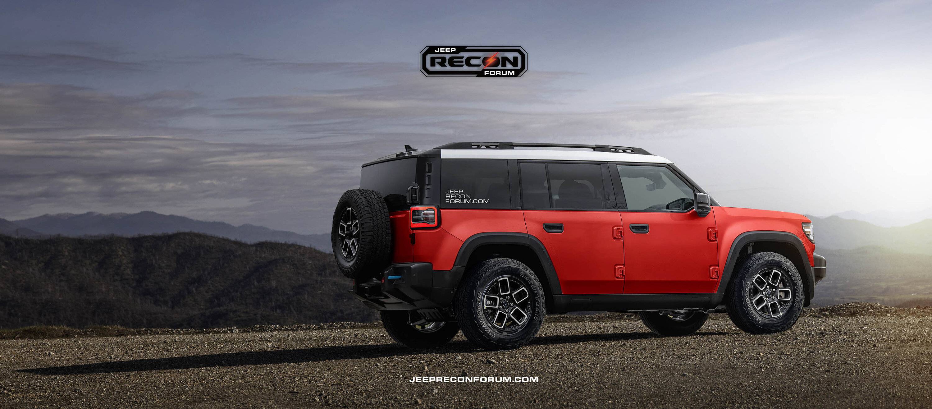 Jeep Recon EV Preview: 2026 Jeep Recon Colors w/ Black & White Roofs Jeep Recon Roof Red Rear 1