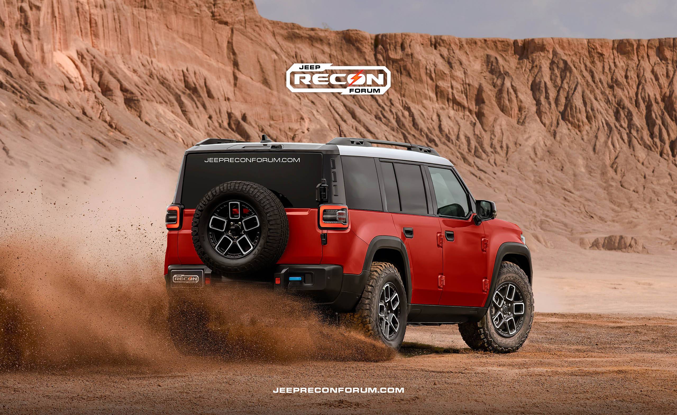 Jeep Recon EV Preview: 2026 Jeep Recon Colors w/ Black & White Roofs Jeep Recon Roof Red Rear 2 