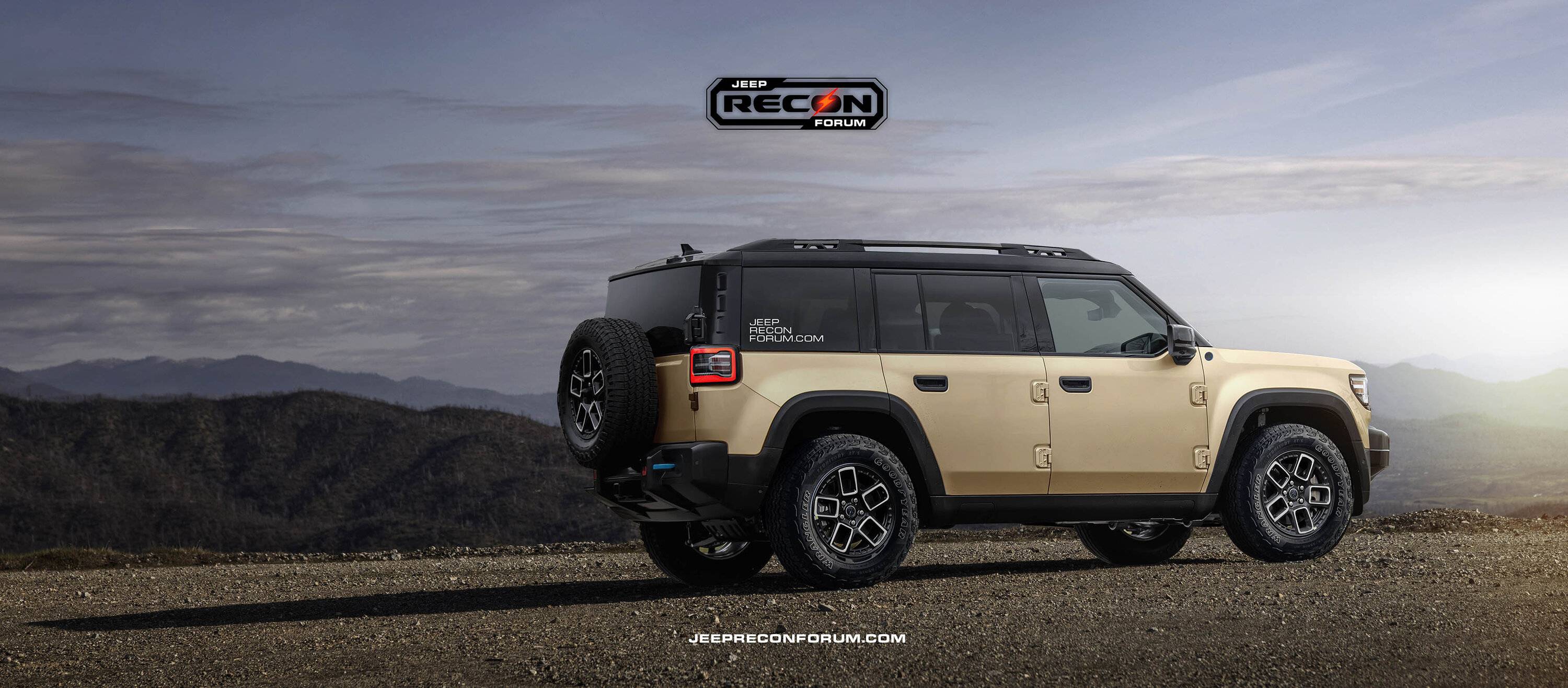 Jeep Recon EV Preview: 2026 Jeep Recon Colors w/ Black & White Roofs Jeep Recon Roof Sand Rear 1 
