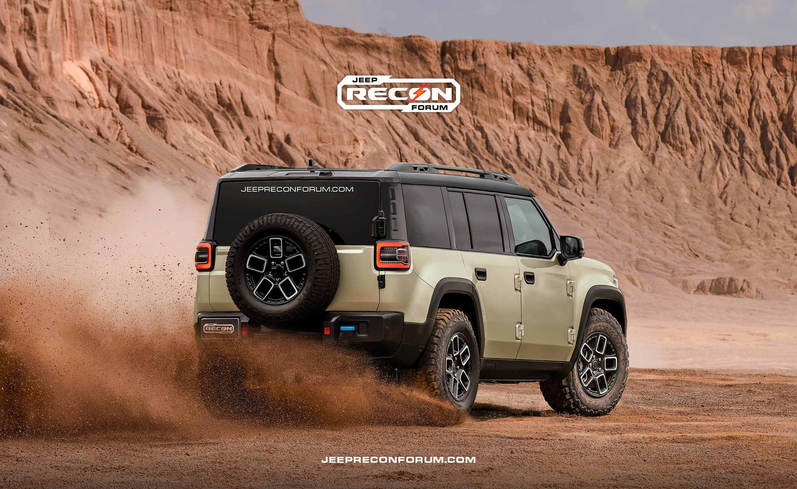 Jeep Recon EV Preview: 2026 Jeep Recon Colors w/ Black & White Roofs Jeep Recon Roof Sand Rear 2