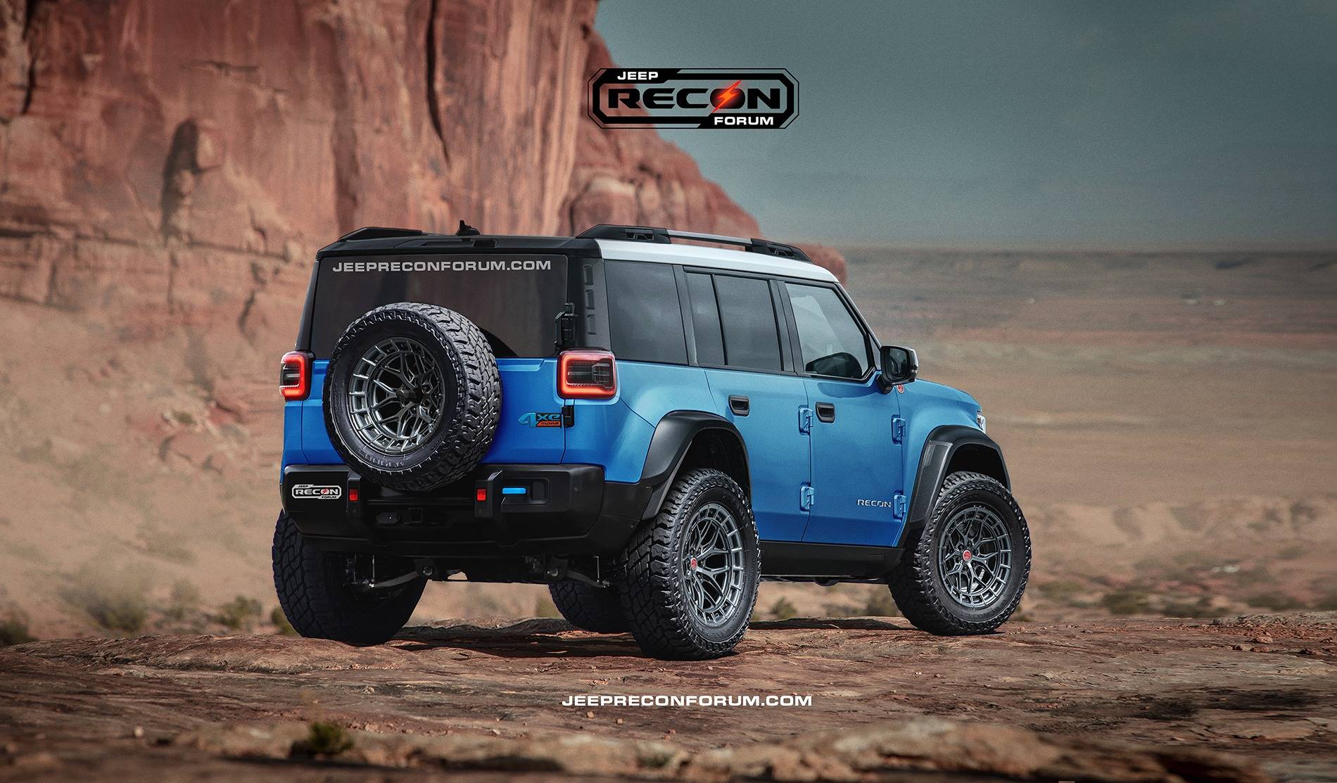 Jeep Recon EV Preview: 2026 Jeep Recons w/ Lift Kit, 35's, Fender Flares, Winch Bumper, Bull Bar Jeep Recon SE Rear Blue White