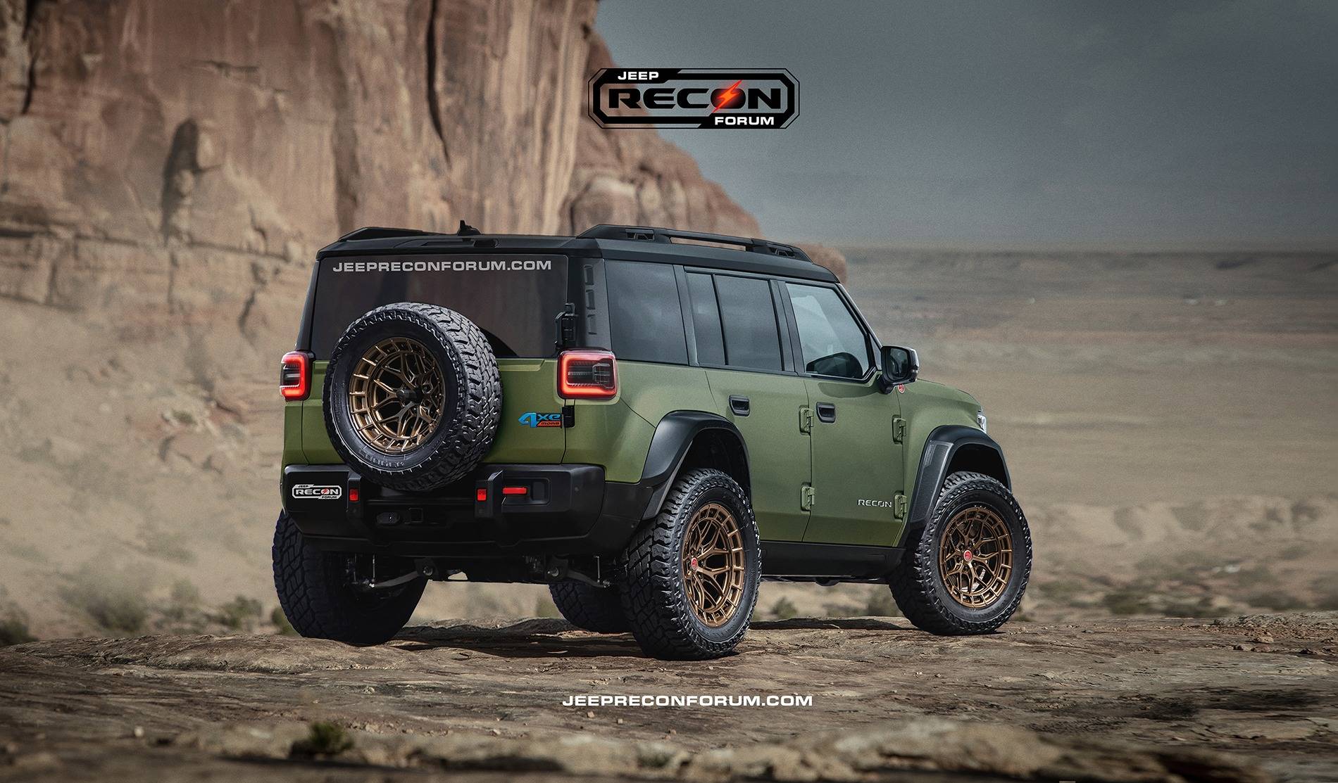 Jeep Recon EV Preview: 2026 Jeep Recons w/ Lift Kit, 35's, Fender Flares, Winch Bumper, Bull Bar Jeep Recon SE Rear Green Black