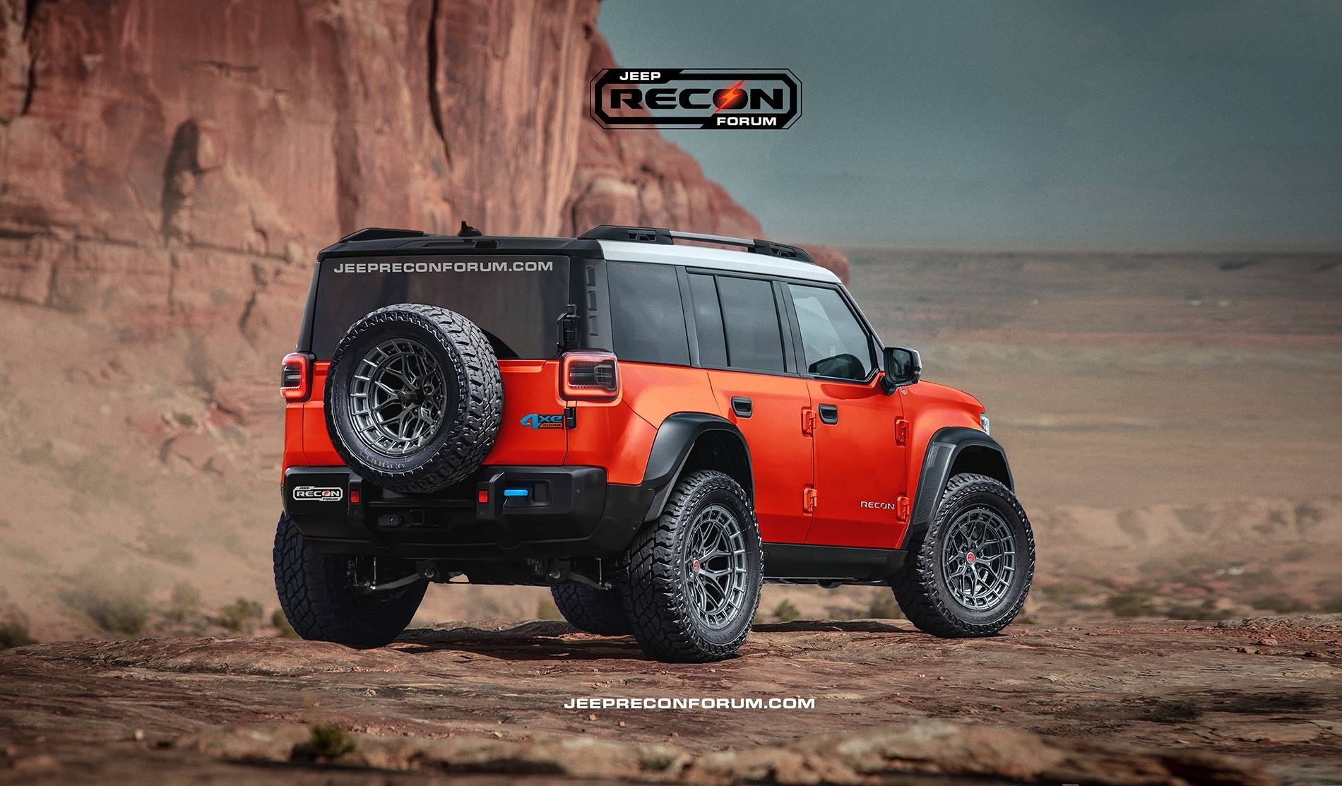 Jeep Recon EV Preview: 2026 Jeep Recons w/ Lift Kit, 35's, Fender Flares, Winch Bumper, Bull Bar Jeep Recon SE Rear Orange White