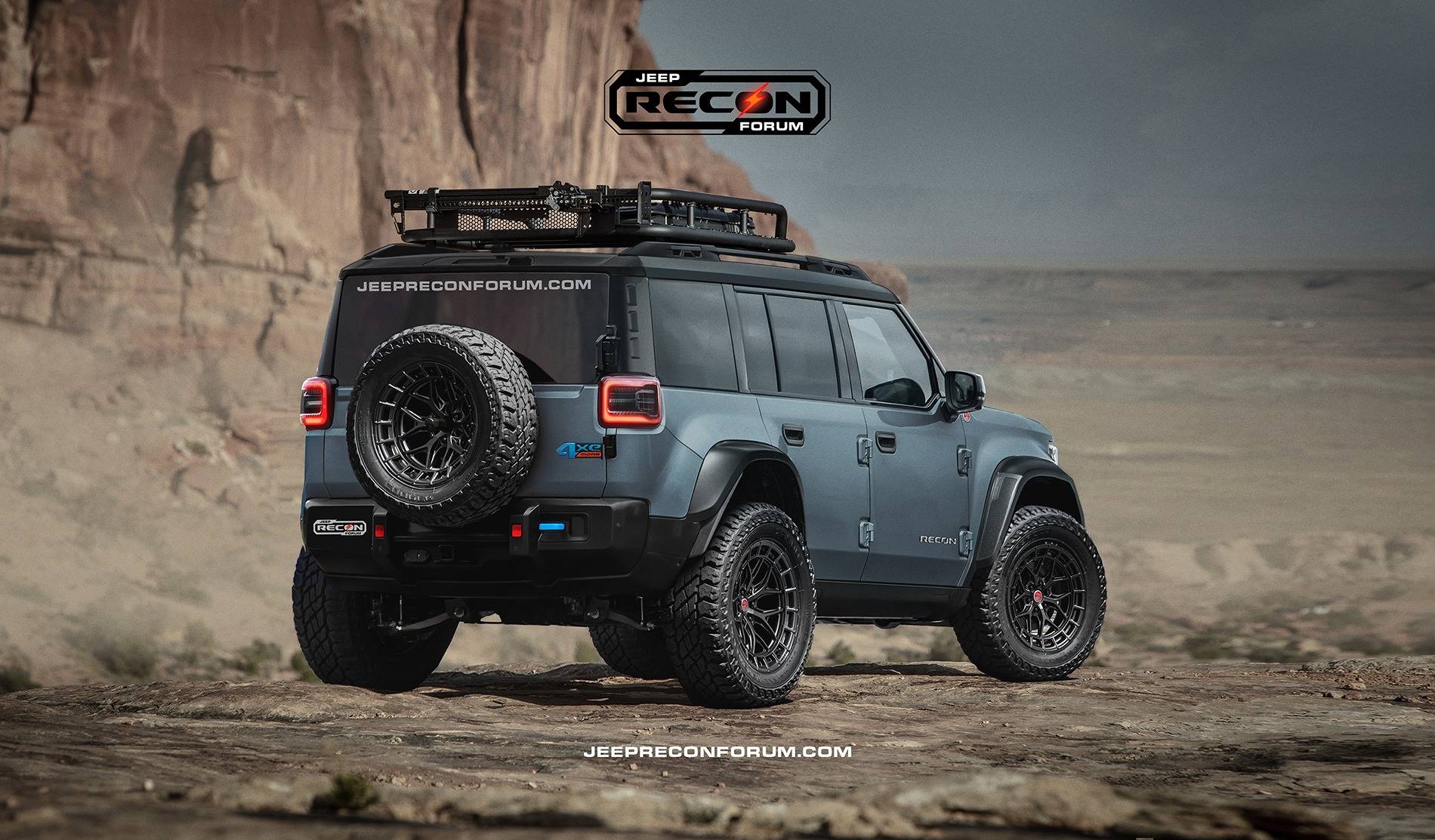 Jeep Recon EV Preview: 2026 Jeep Recons w/ Lift Kit, 35's, Fender Flares, Winch Bumper, Bull Bar Jeep Recon SE Rear Grey black 