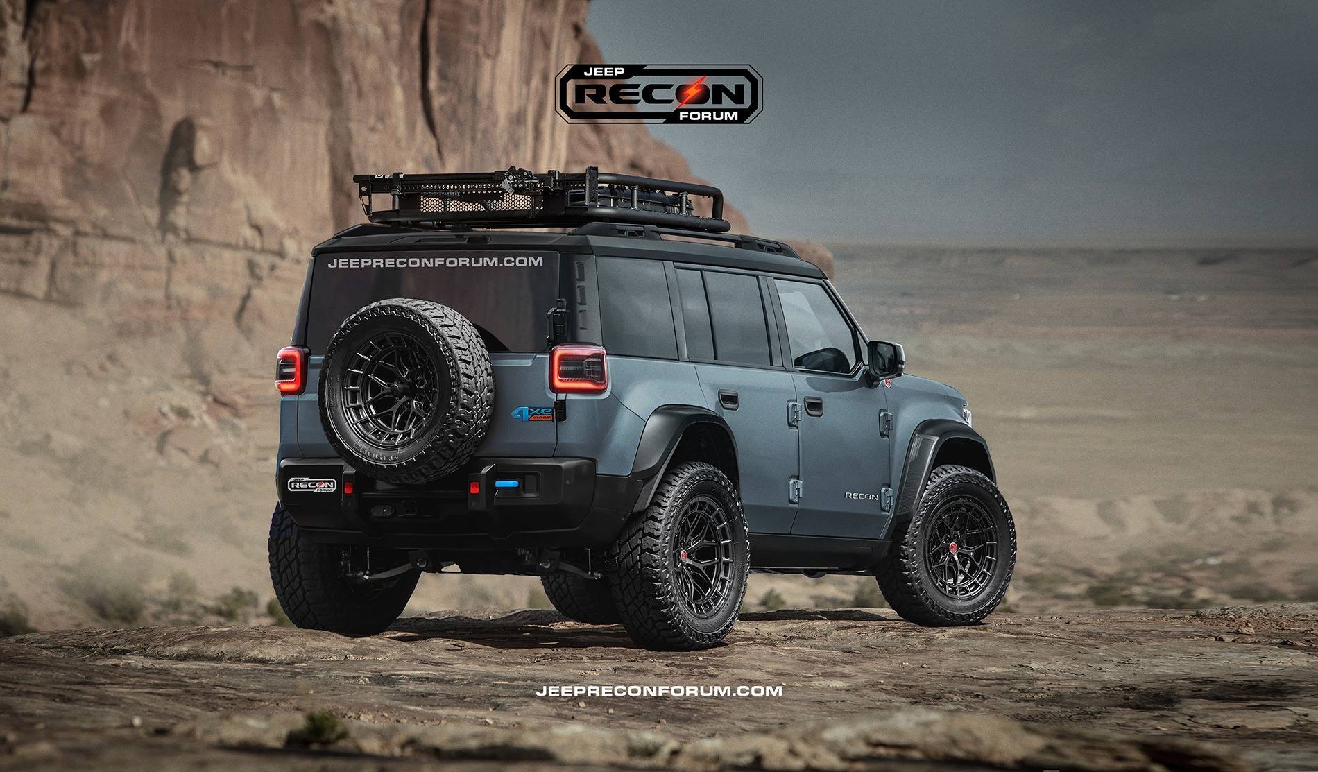 Jeep Recon EV Preview: 2026 Jeep Recons w/ Lift Kit, 35's, Fender Flares, Winch Bumper, Bull Bar Jeep Recon SE Rear Grey black 